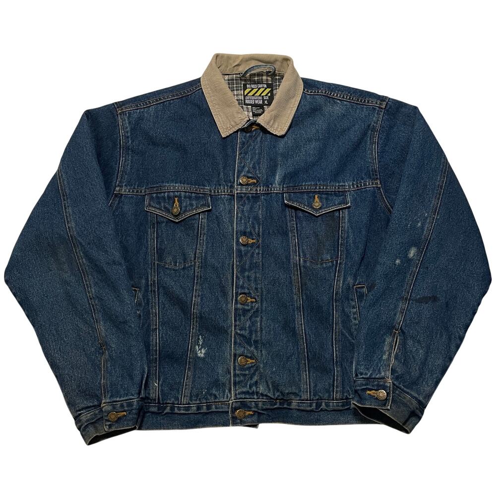 VTG Y2K 90's Big Rock Canyon Blue Corduroy Collar Denim Jean Trucker Jacket XL